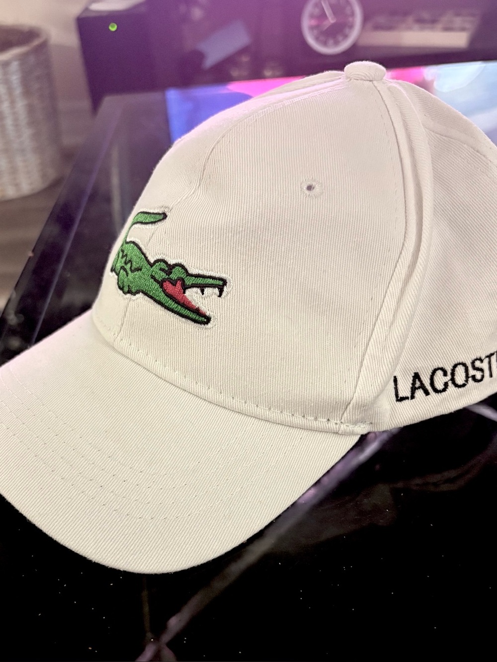 Lacoste White Cap with Green Crocodile Accent